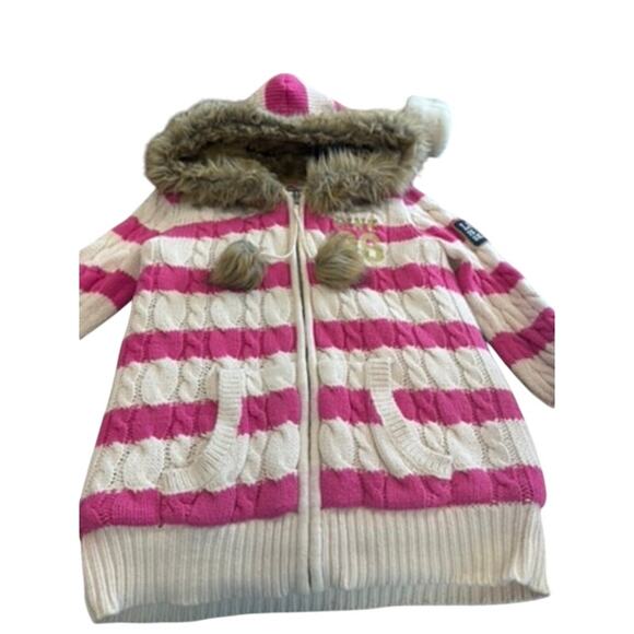 "PINK" RARE! Y2K Zip Up Hooded Faux Fur Lined Sweater SZ L 1986 Tween PLZ READ!! - Picture 4 of 16